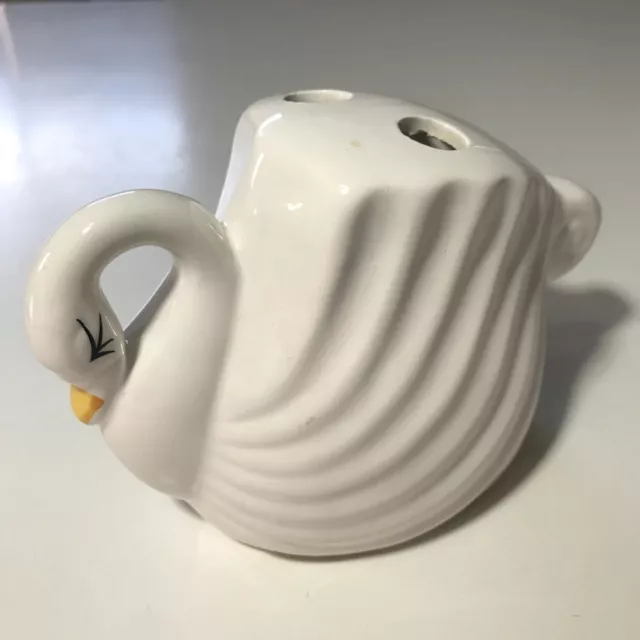 VTG Swan Toothbrush Holder 3 Hole White Porcelain Figure Mid Century Modern MCM