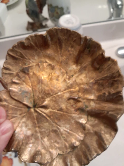 Vintage Solid Brass Geranium By Cambron Lilypad Leaf Candy Soap Dish
