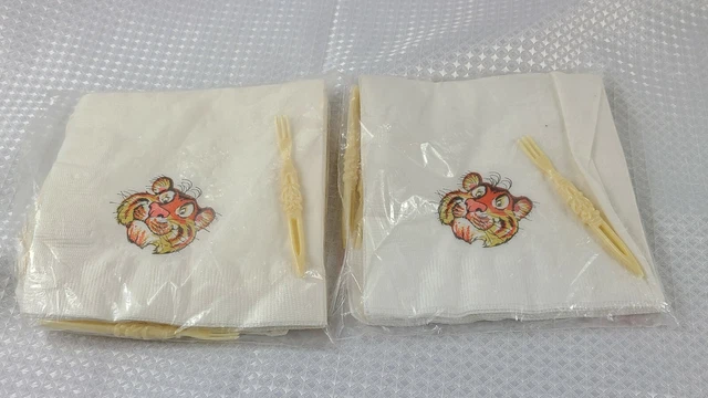 2 Vintage Sealed Esso Tiger Cocktail Napkins & Forks