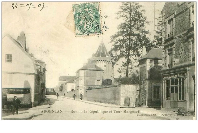61 . n°37892 . argentan . rue de la republique et tour marguerite