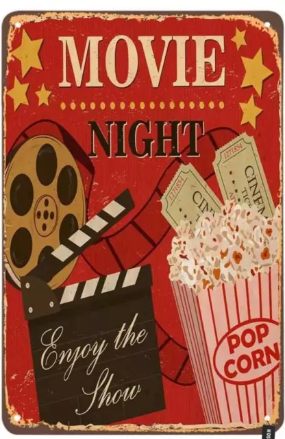 Metal Tin Sign Popcorn Snack Movie Cinema Vintage Retro Novelty Wall Decal Art