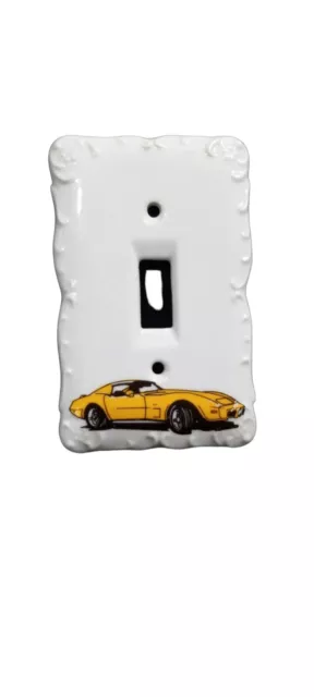 Cubierta de placa de interruptor de luz de porcelana/cerámica amarilla Corvette Stingray nuevo de lote antiguo