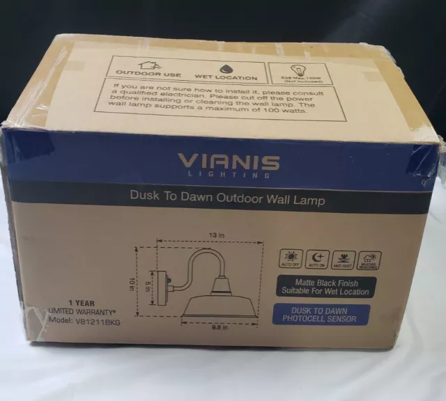 VIANIS Dusk to Dawn Outdoor Wall Light Fixture Matte Black