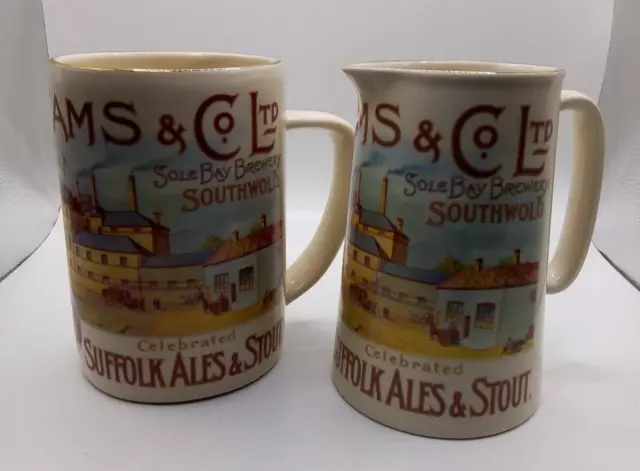 Adnams & Co Suffolk Ales & Stout Water Jug Pitcher and  Ceramic Tankard