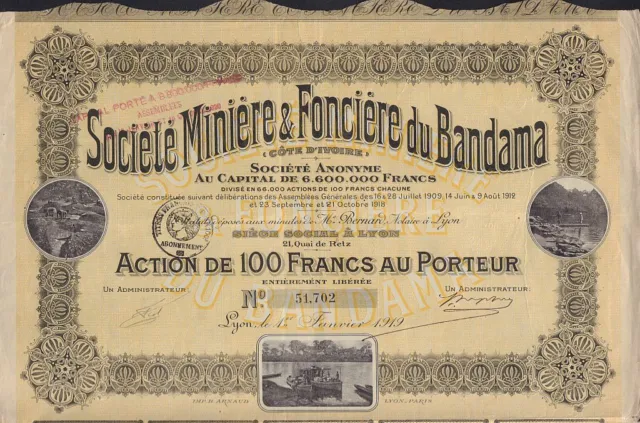 AFRICA IVORY COAST  MINING Miniere & Fonciere du Bandama dd 1919