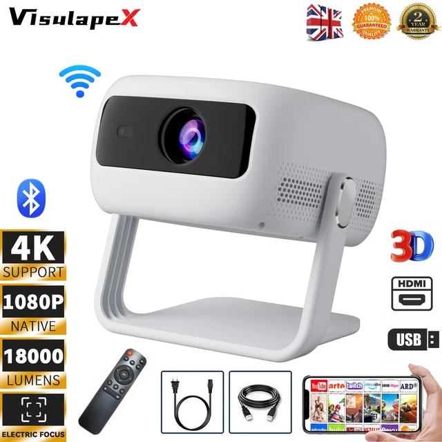 Screenmaxx 4K PROJECTOR 18000LMS 1080P 3D 5G WiFi Bluetooth Video Home Theater 230 ...