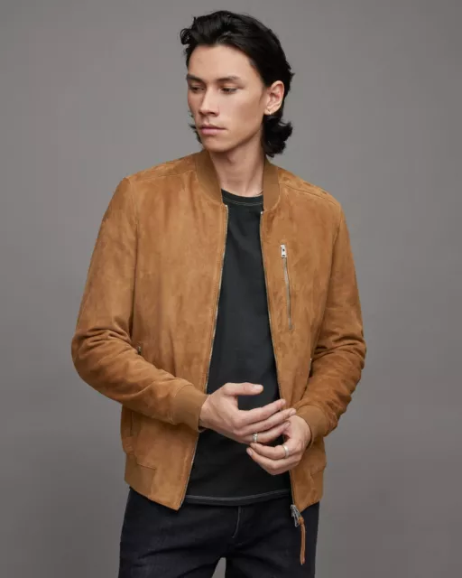 New Brown Leather Jacket Men Pure Suede Slim Fit Flight/Bomber Size S M L XL XXL
