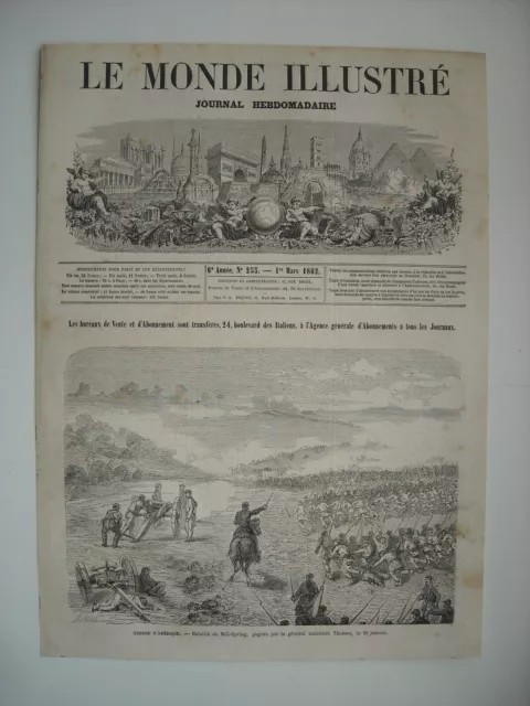 Gravure 1862. Guerre D’amerique. Bataille Mill-Spring, Gagnee Par General Thomas
