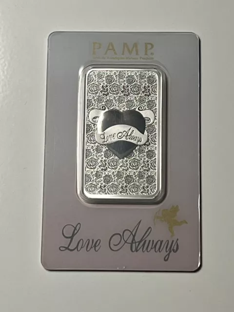Pamp Suisse LOVE ALWAYS 1 oz .999 Fine Silver Bar Classic Design in Assay 1oz