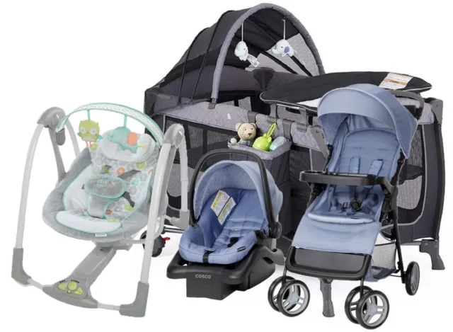 Baby Combo Stroller With Car Seat Playard Baby Swing Boy Blue Travel System Set