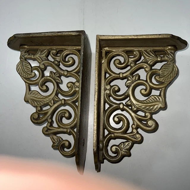 2 Antique Style Shelf Brace Wall Bracket Cast Iron Brackets Vine Garden Corbels