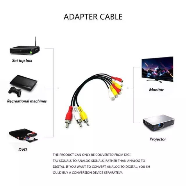 3 RCA Male Jack To 6 RCA Female Plug Splitter Audio DVD Adapter AV Video W6Y1