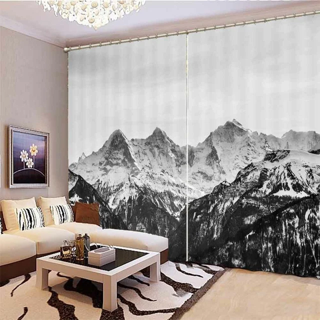 CONTINUOUS SNOW MOUNTAIN 3D Blockout Photo Print Curtain Fabric