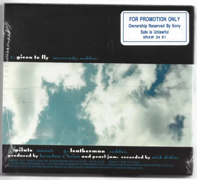 Pearl Jam ~ Given To Fly/Pilate/Leatherman NUEVO SELLADO Maxi-Single CD Promoción de rendimiento 2