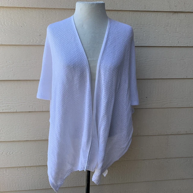 Eileen Fisher White Organic Linen Open Splits Cardigan Sweater Women Casual XS