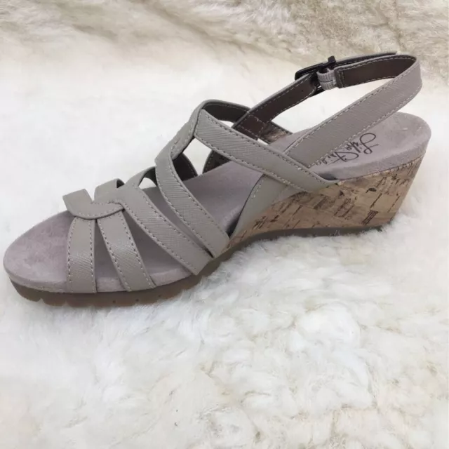 Lifestride Womens Novak Ankle Strap Sandals Gray Buckle Cork Wedge 5.5 M New 3