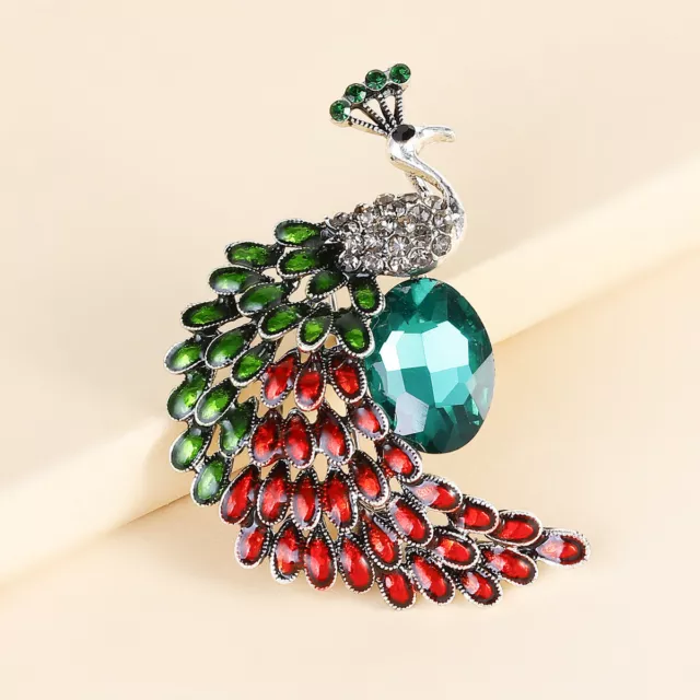 Art Deco Style Look Peacock Brooch Crystal Diamane Bird Pendant Pin Gift