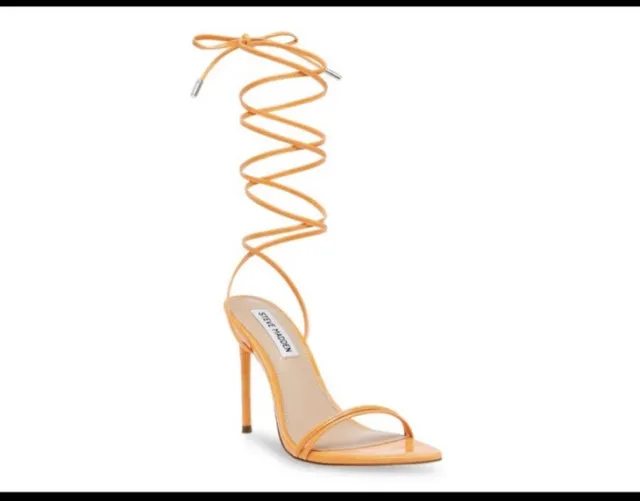 Steve Madden womens Uplift patent strappy square toe heel sandals orange sz 7.5