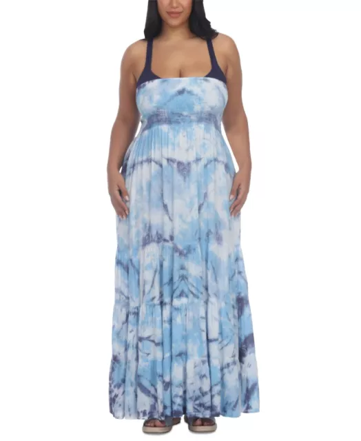 $62 Raviya Plus Size Strapless Tiered Tie-Dyed Maxi Dress Cover-Up Aqua Size 3X