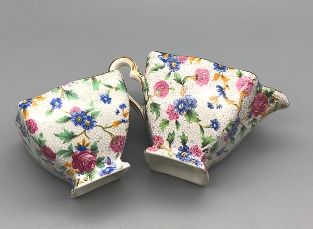 Vintage Royal Winton Grimwades England Old Cottage Chintz Creamer & Sugar Set