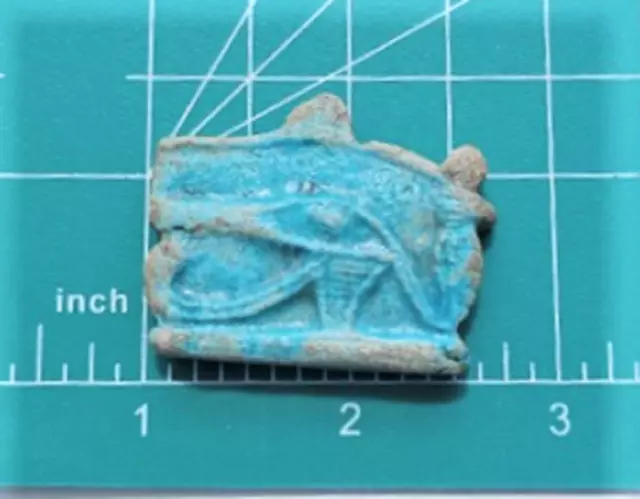 Ancient Egyptian Turquoise Glazed Faience "Eye of Horus" Seal or Amulet Lot 3