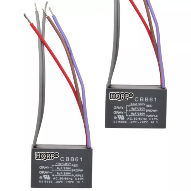 2-Pack HQRP Condensatore 4.5uf+6uf+6uf 5-Wire CBB61 per Harbor Breeze Soffitto