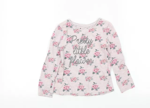 Primark Girls Pink Floral 100% Cotton Basic T-Shirt Size 5 Years Round Neck