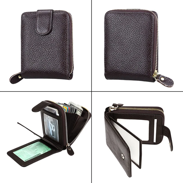 Men Women Wallet Genuine Leather RFID Zip Around Bifold Credit Card Holder Purse 19