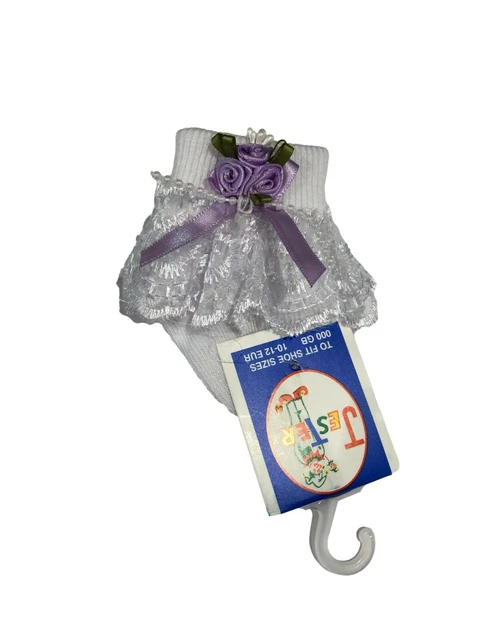 BNWT Piccolo Prematuro Premium Baby Ragazza Bianco Avorio Frilly Rosebud Calzini 4