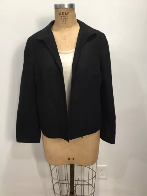 Talbots Blazer Jacket Womens Size 12 Black 100% Linen Long Sleeve Open Front EUC