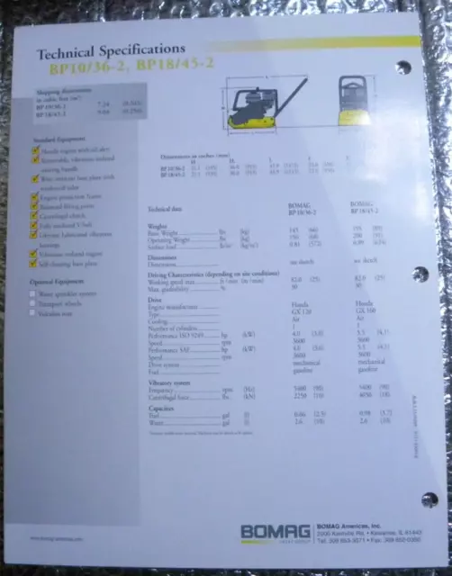 Bomag Single Directional Vibratory Plate Bp10/36-2 Dealership Spec Brochure 3