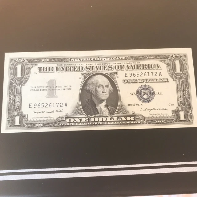✔ One 1957 Blue Seal $1 Dollar Silver Certificate, VG/VF, Old US One Dollar Bill