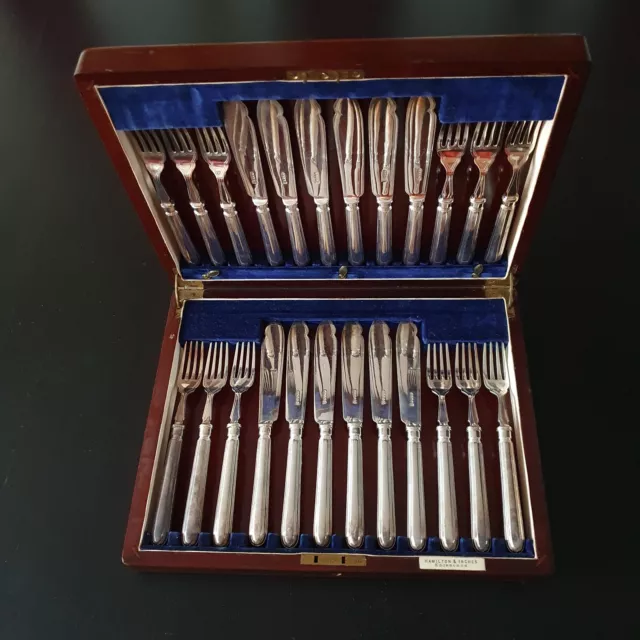 Silver plate EP  fish fork and knives 24 pieces Hamilton & Inches  H&I E