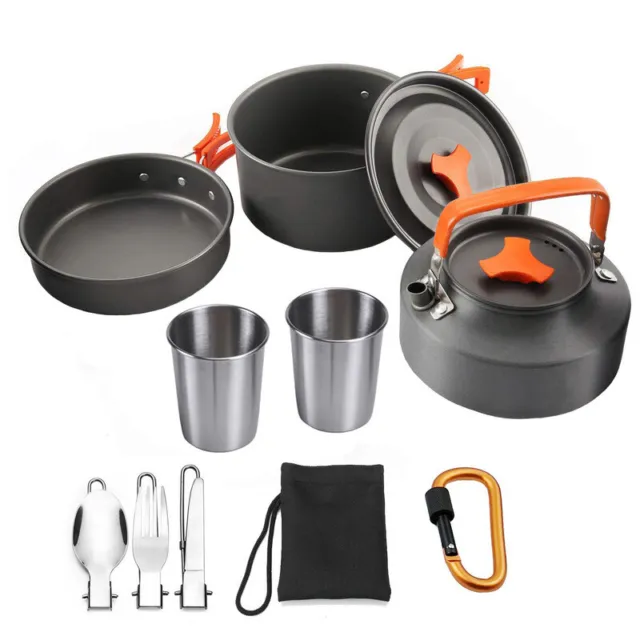 Camping Cookware Set Outdoor Hiking Cooking Pot Pan Portable Picnic Orange