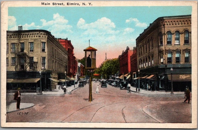 1918 Elmira, New York Postcard "MAIN STREET" Downtown Scene Rubin Bros. c1920s