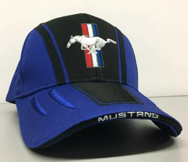 New Red White Blue Tri-Bar Ford Mustang Pony Mach 1 Blue/Black Cap/Hat!