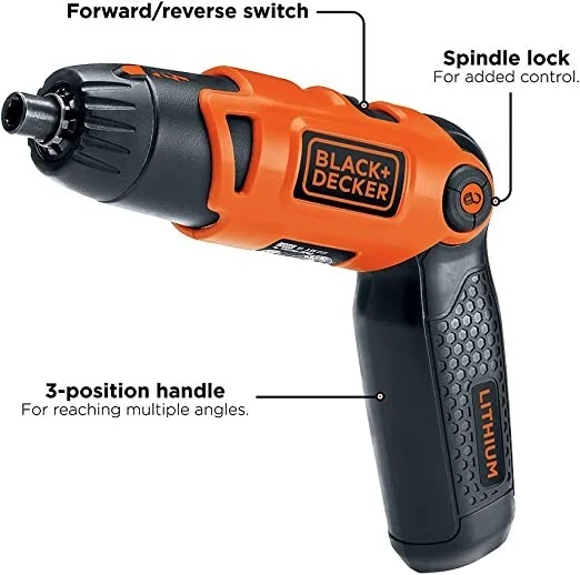 BLACK+DECKER ELECTRIC SCREWDRIVER, Cordless, 180 RPM, 3.6V, Spindle