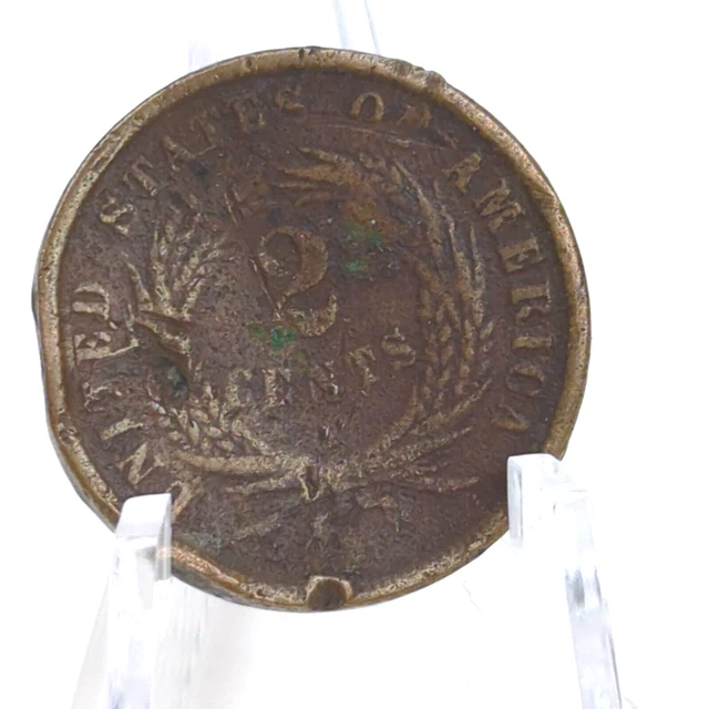 Antique 1866 United States Two Cent Piece Civil War Era Damaged