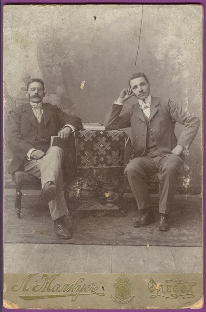 Portrait of two handsome young men Odessa 1892 Vintage photo