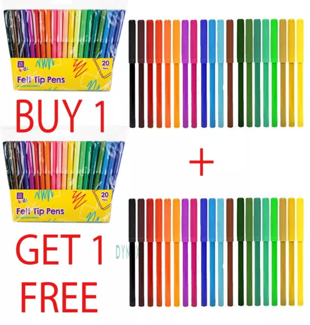 48 Pack Felt Tip Pens Fibre Tipped Drawing Markers Painting Colouring Art School