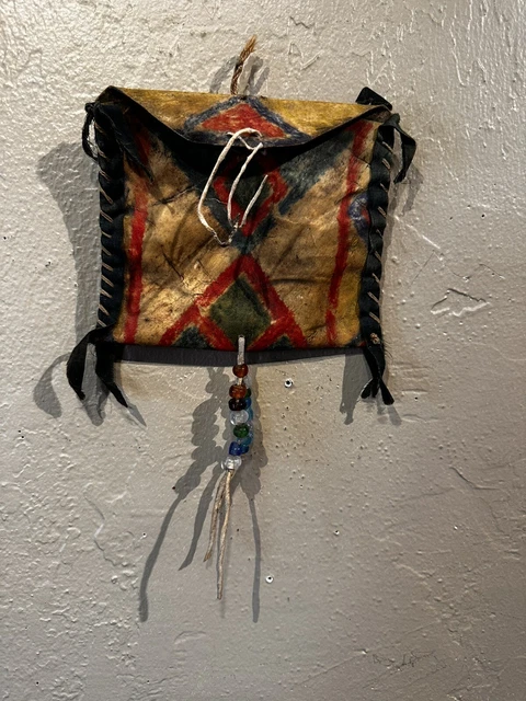 Antique OLD 19c Native American Indian  Painted  Parfleche  Hide Medicine Pouch