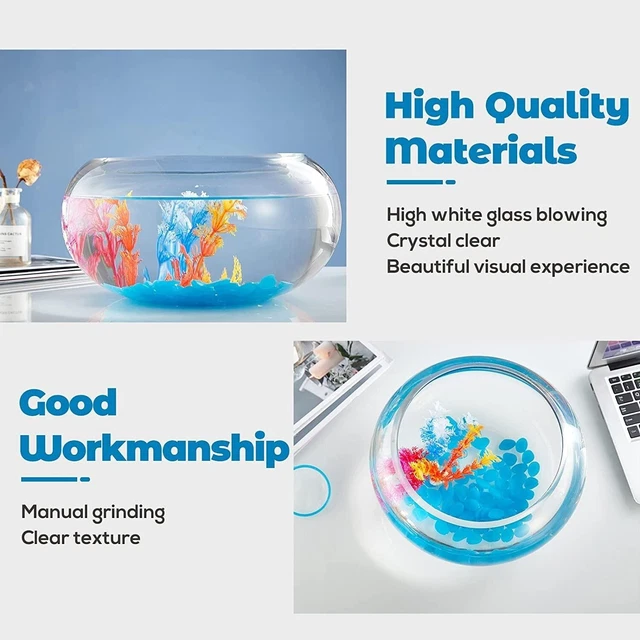 Small Fish Bowl Vase 2 Gallon White Glass Home Décor Aquarium Betta Fish Tank 7