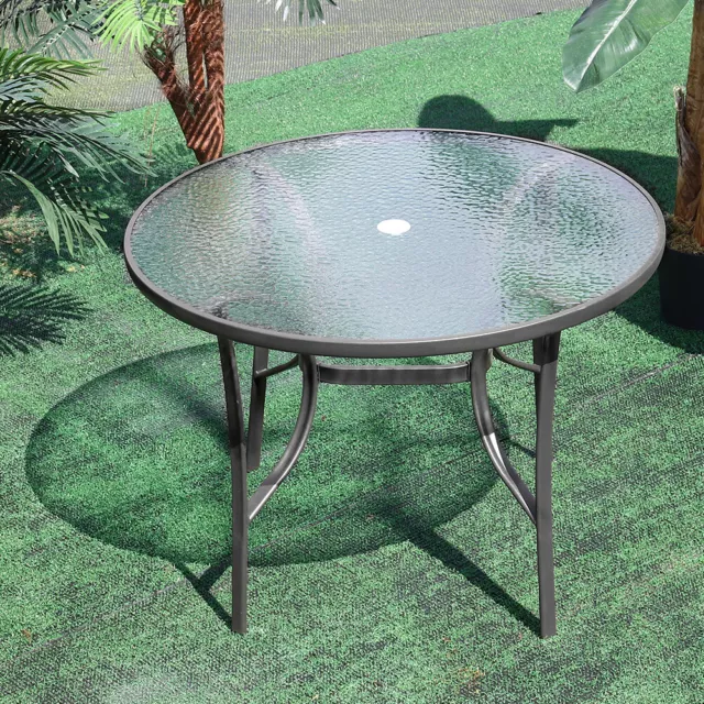 LARGE ROUND GARDEN Patio Table Glass Top Metal Frame Folding