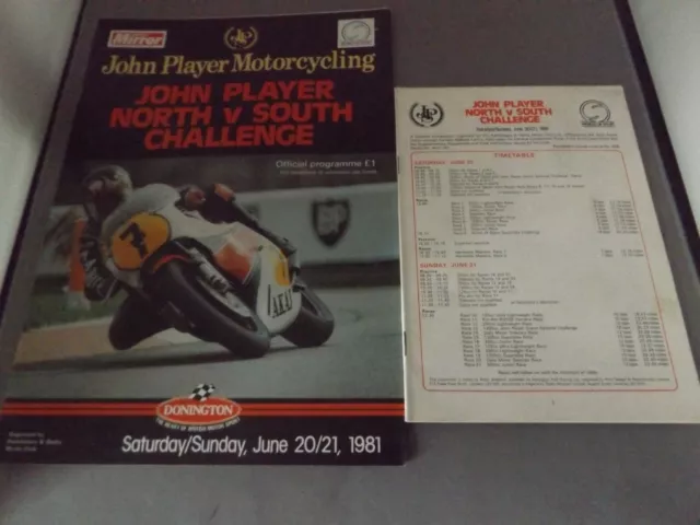 1981 DONINGTON PROGRAMME & RACECARD 21/6/81 - JOHN PLAYER NORTH v SOUTH