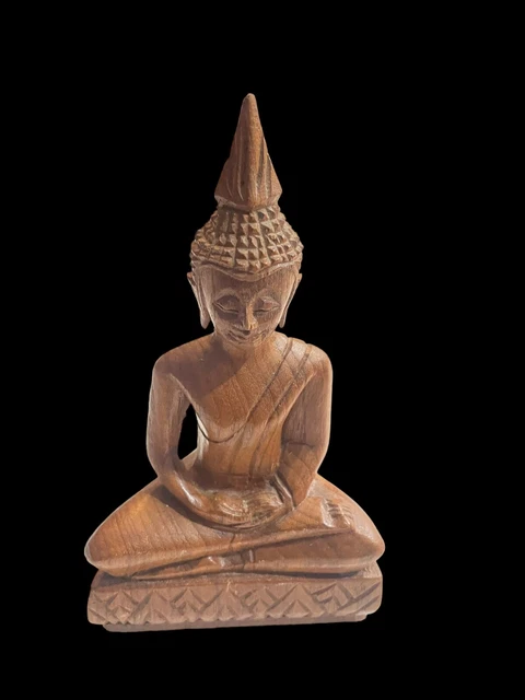 Vintage Buddha Meditating Statue  Wood Sculpture Balinese 7"