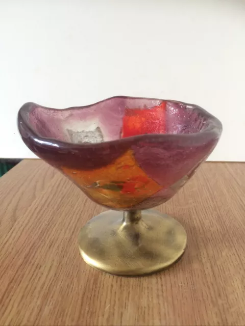 Vetrame Heavy Fused Art Glass Mauve Goblet Candle Holder