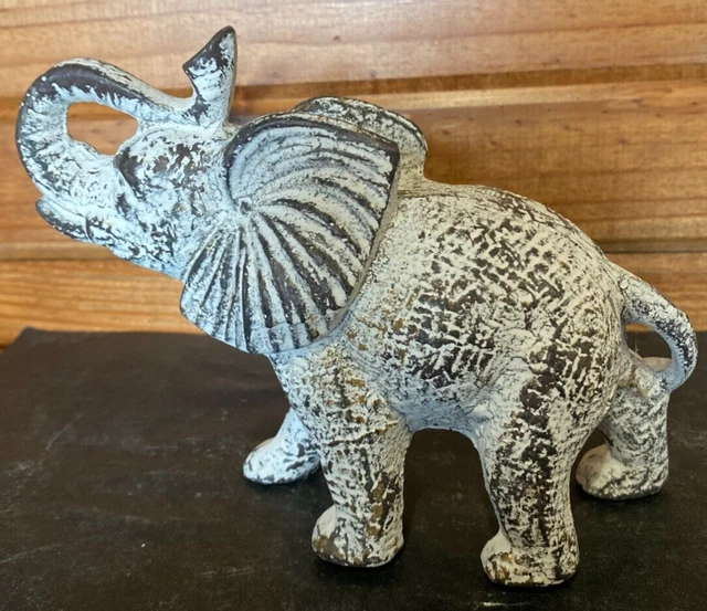 Vintage Cast Iron Metal Good Luck TRUNK UP Elephant Figurine 7"x 5" Heavy