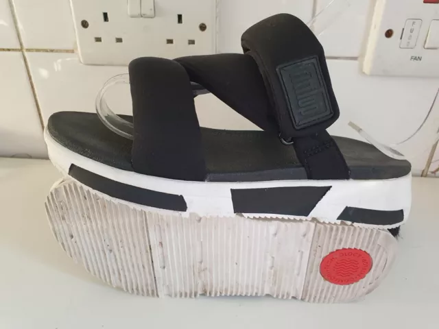 Fitflop Elsa Uk 3 Eu 36 Black White Padded Strappy Sliders Flat Summer Sandals