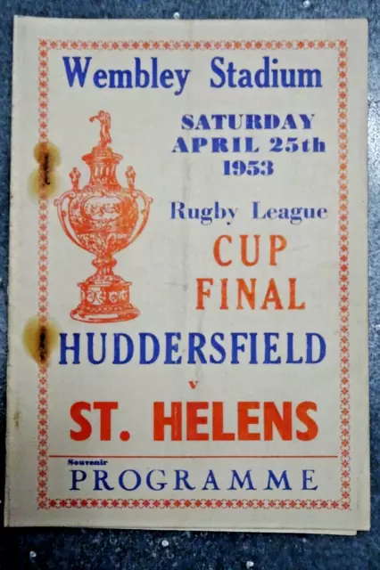 1953  RUGBY LEAGUE CUP FINAL  HUDDERSFIELD v ST.HELENS   Pirate  Programme