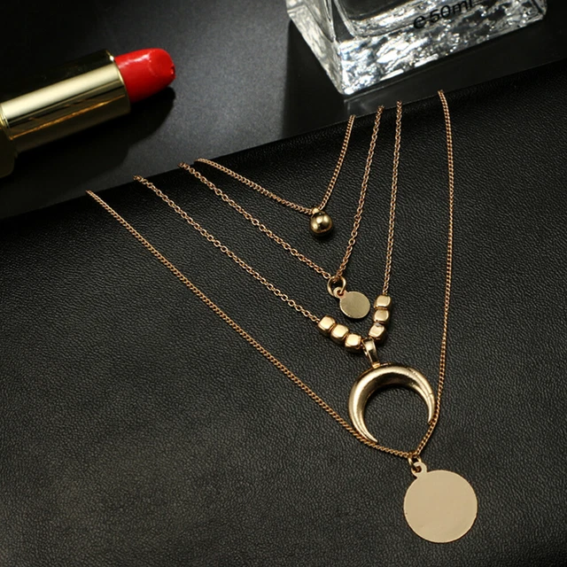 Set Di 6 Collane Girocollo Donna, Catene Multistrato Con Ciondolo, Stile Boho – Regalo Con Pochette